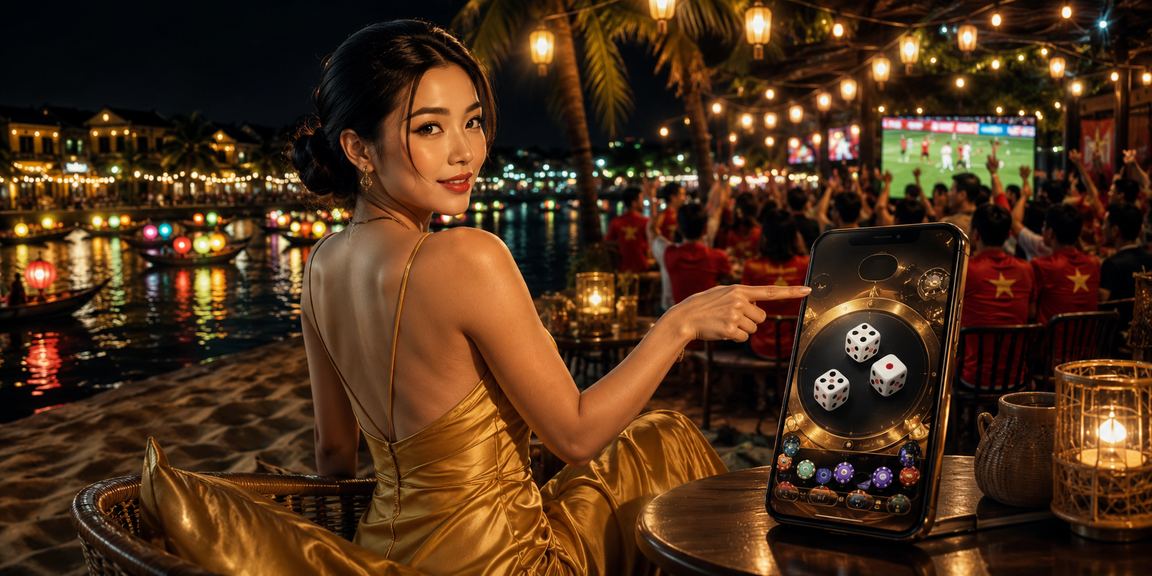 Người chơi phân tích xúc xắc Tài Xỉu tại không gian game truyền thống ở Hội An